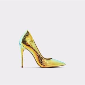 ALDO Cassedy Snakeskin Iridescent Rainbow Metallic Oil Heels Pumps Sz 10